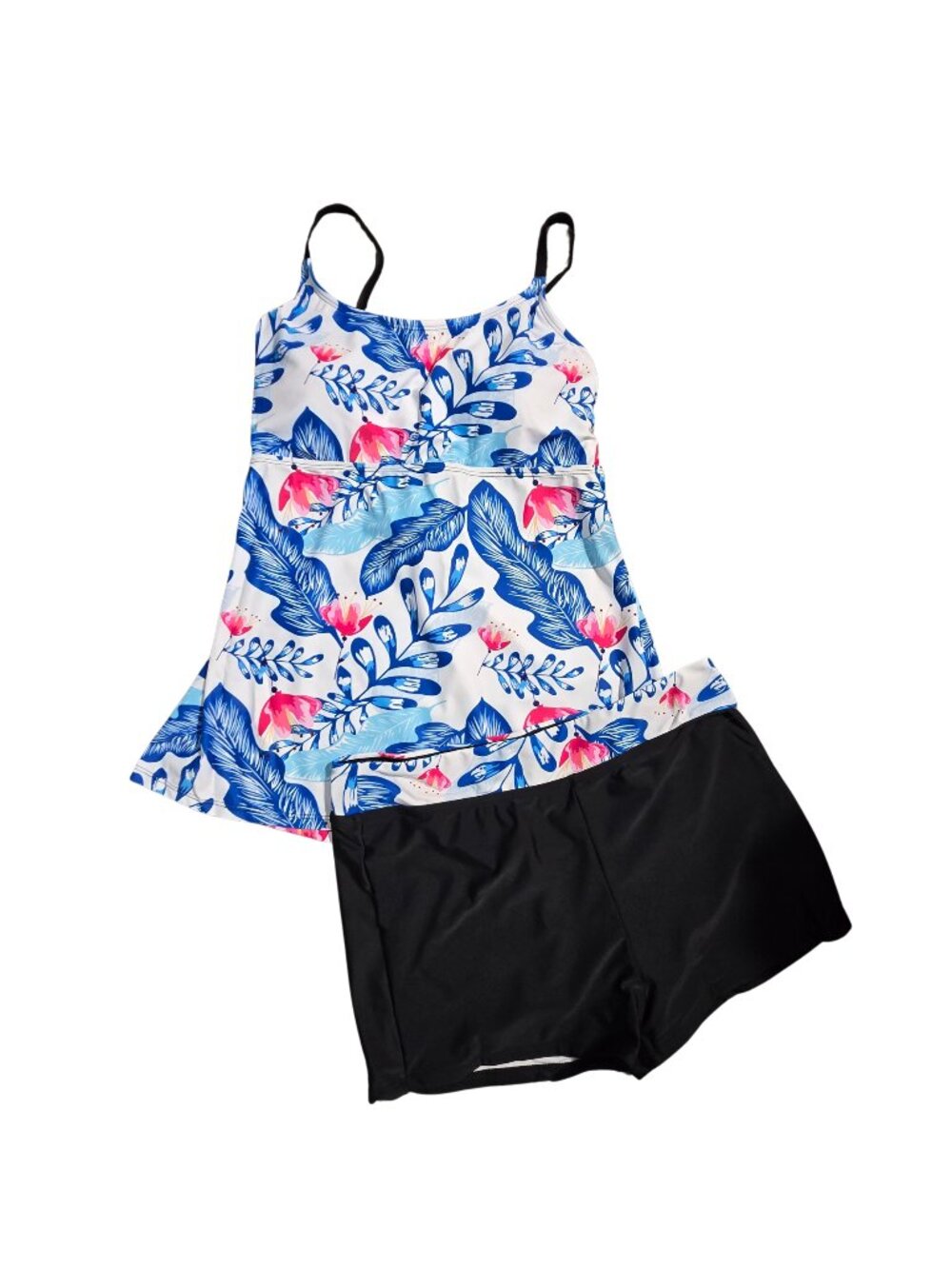 NWOT | Indigo Blue Tropical Floral Tankini Set Strappy Back & Boy Shorts | 3XL